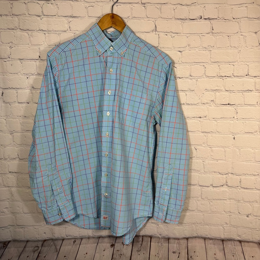 Vineyard Vines Murray Shirt Mens Small Blue Plaid Long Sleeve Button Down Cotton